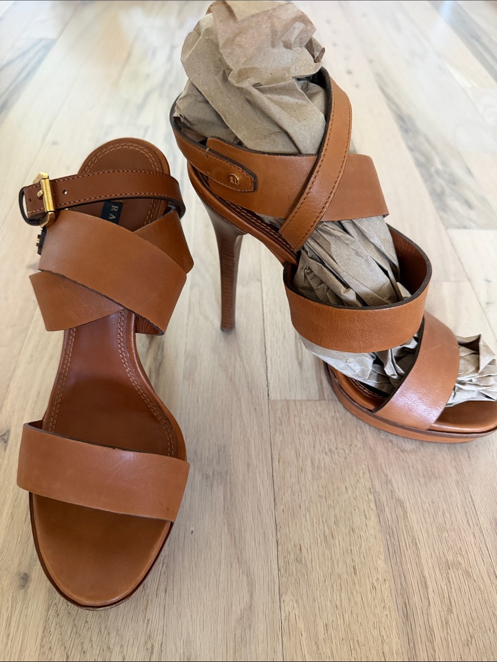 Ralph Lauren Collection Platform Leather Strappy Stilettos